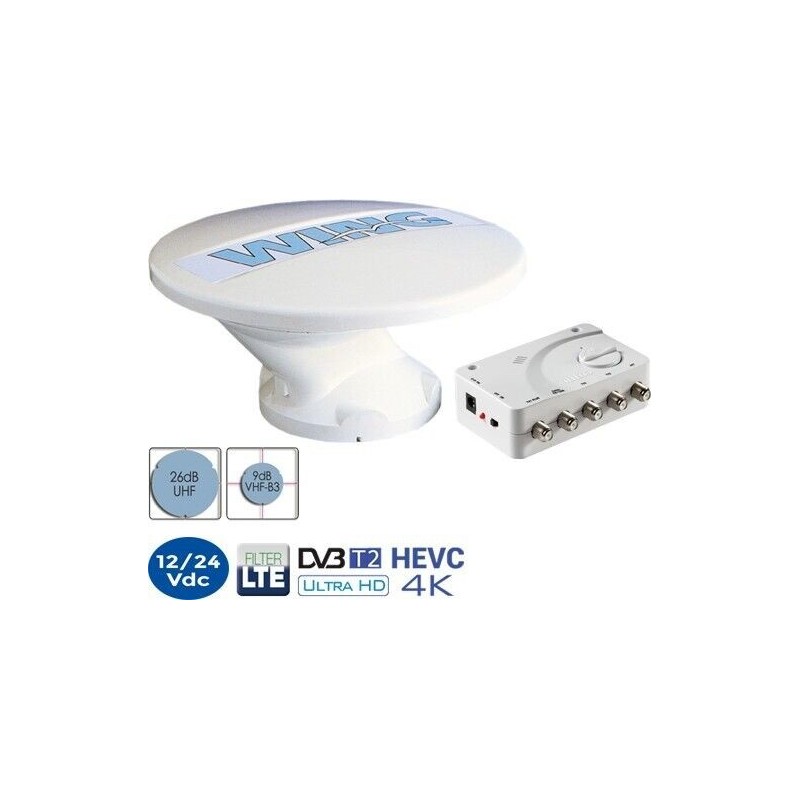Antena TV TDT Omnidireccional Teleco Wing Blanca 26dB 12V 24V Amplificada Camper