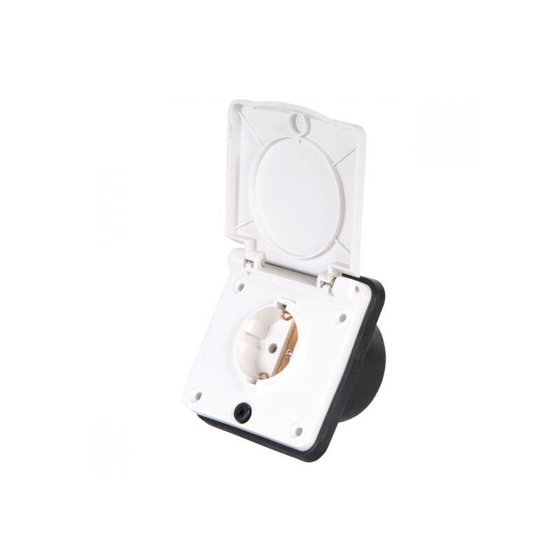 Toma Exterior 4 En 1 De 12v Y 220v Con TV Y Satélite Para Autocaravana – Cuadrada 110mm Blanca